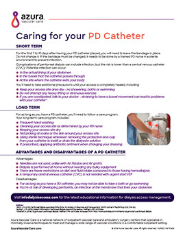 Fact sheet on information about caring for a PD Catheter